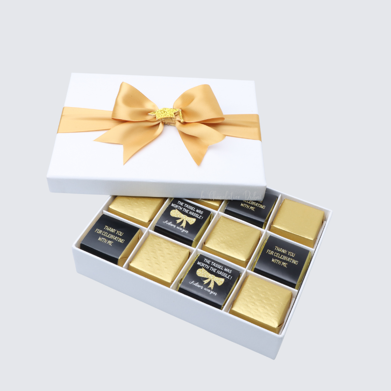 LUXURY GRADUATION PERSONALIZED 12-PIECE CHOCOLATE HARD BOX