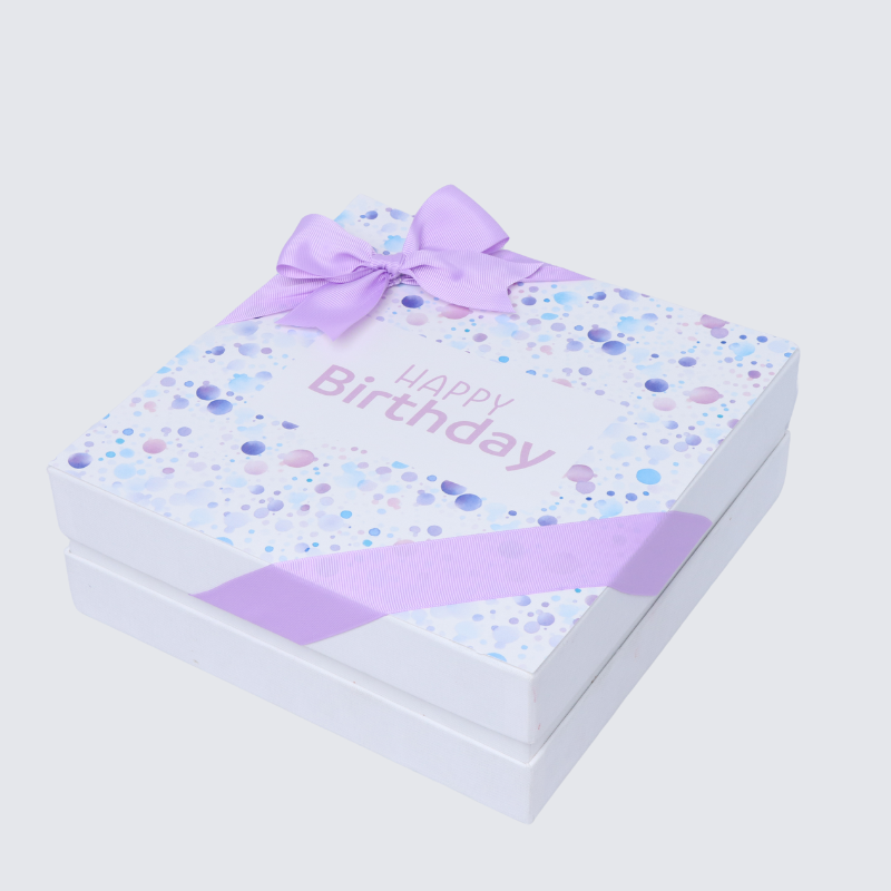 "HAPPY BIRTHDAY" BUBBLE DESIGNED 20-PIECE CHOCOLATE HARD BOX