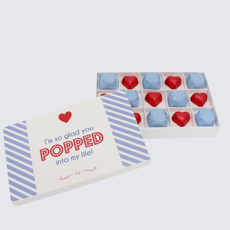 VALENTINE'S "I'M SO GLAD YOU POPPED INTO MY LIFE" CHOCOLATE HARD BOX