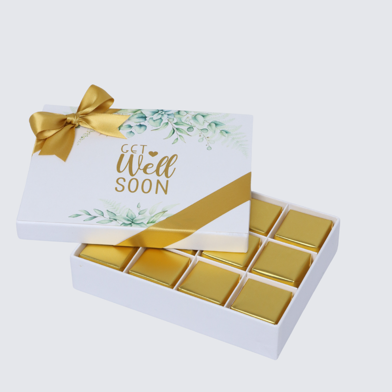 "GET WELL SOON" EUCALYPTUS DESIGNED 12-PIECE CHOCOLATE HARD BOX