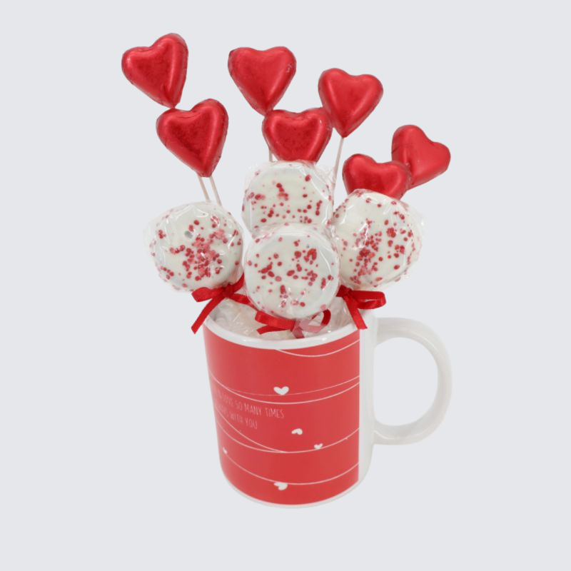 VALENTINE DESIGN CHOCOLATE AND COOKIE POPS MUG