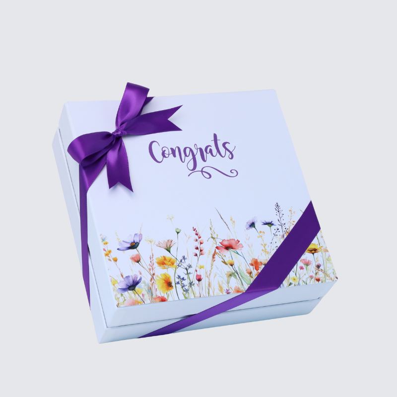 "CONGRATS" FLORAL DESIGNED 25-PIECE CHOCOLATE HARD BOX