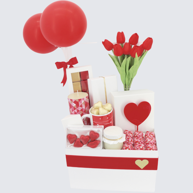 VALENTINE'S DECORATED FLOWER AND CHOCOLATE EXTRA LARGE HAMPER