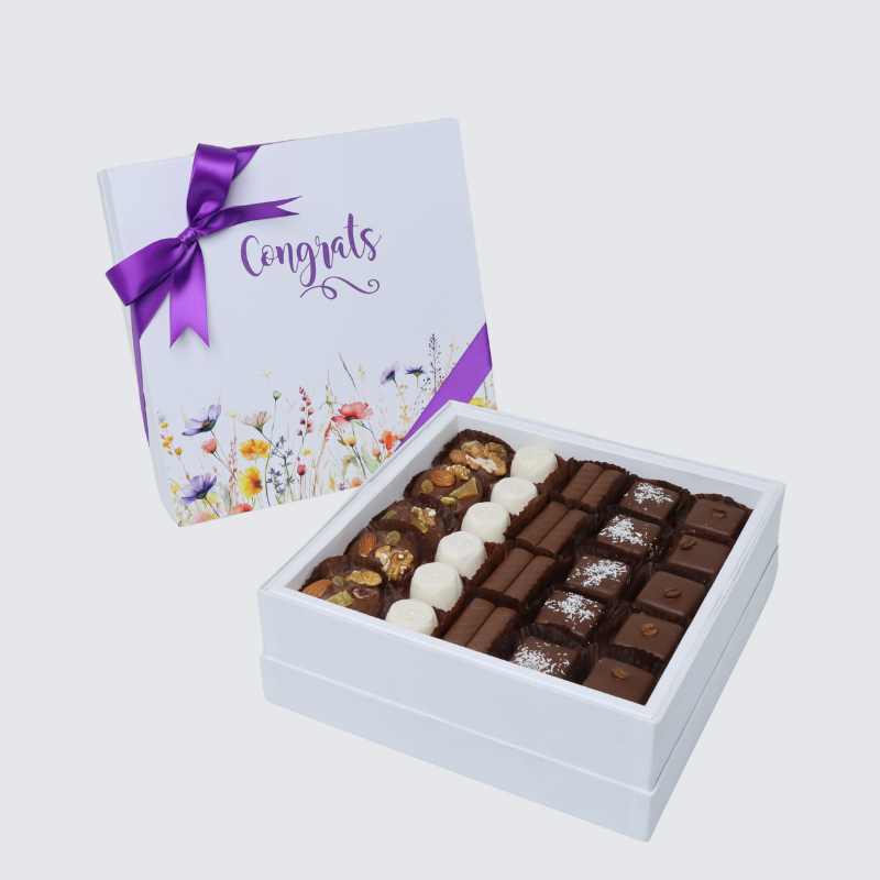 "CONGRATS" FLORAL DESIGNED 25-PIECE CHOCOLATE HARD BOX