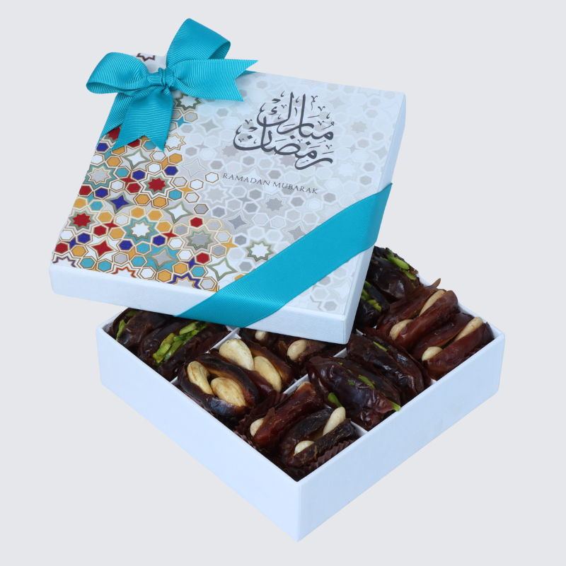 RAMADAN DESIGNED PREMIUM NUT STUFFED DATES 9-PIECE HARD BOX