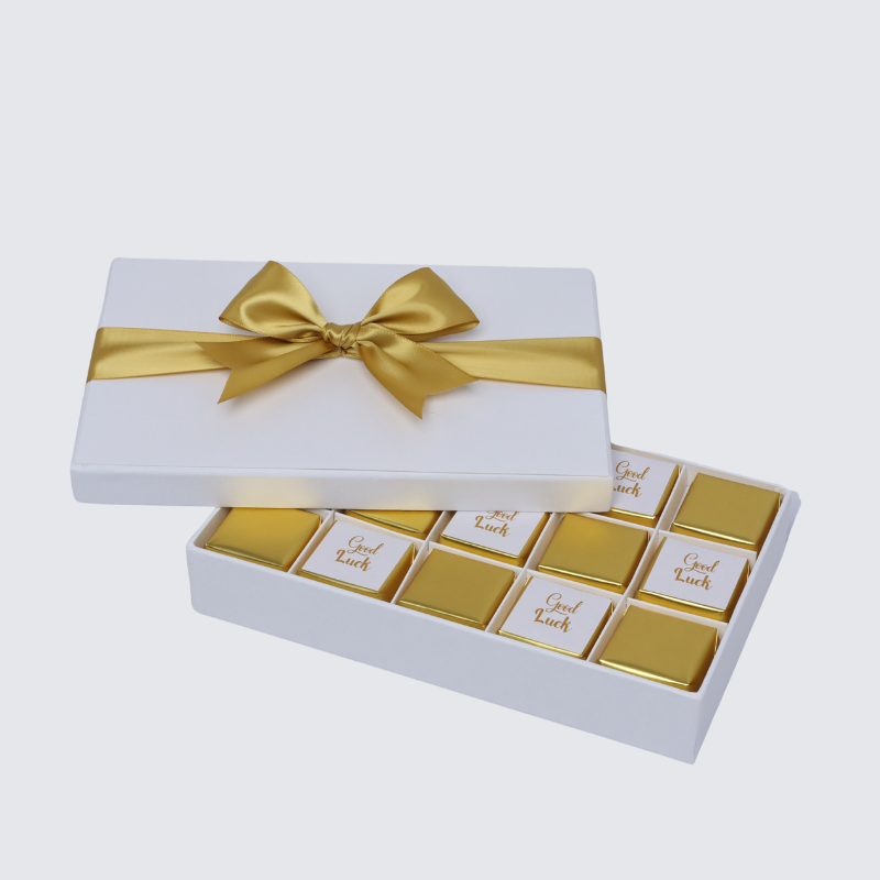 "GOOD LUCK" GOLD DESIGNED 15-PIECE PREMIUM CHOCOLATE HARD BOX