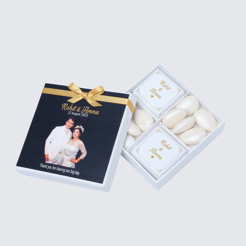 WEDDING PERSONALIZED CHOCOLATE & ALMOND DRAGEES HARD BOX