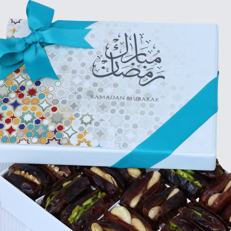 RAMADAN DESIGNED PREMIUM NUT STUFFED DATES 12-PIECE HARD BOX