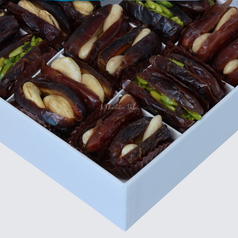 RAMADAN DESIGNED PREMIUM NUT STUFFED DATES 12-PIECE HARD BOX