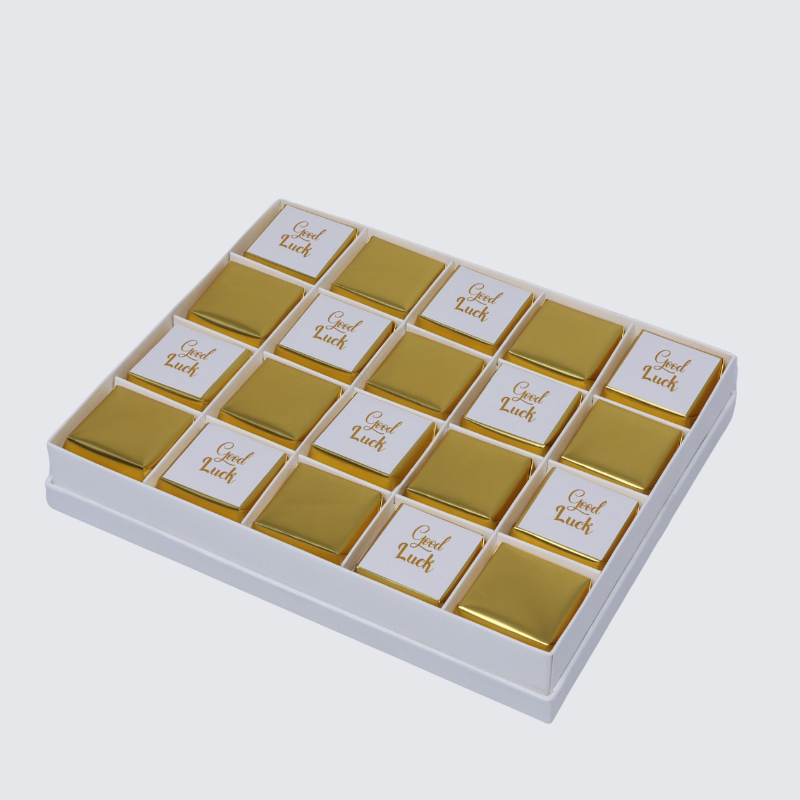 "GOOD LUCK" GOLD DESIGNED 20-PIECE PREMIUM CHOCOLATE HARD BOX