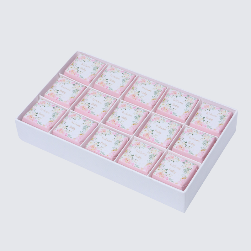 WELCOME BABY GIRL FLOWER DESIGNED 15-PIECE CHOCOLATE HARD BOX