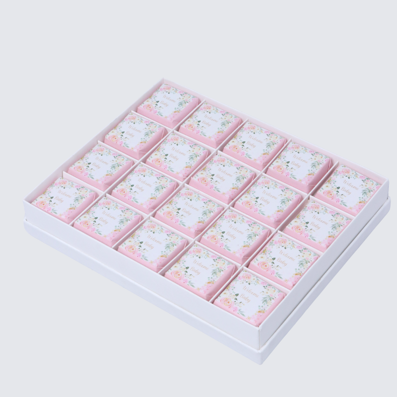 WELCOME BABY GIRL FLOWER DESIGNED 20-PIECE CHOCOLATE HARD BOX