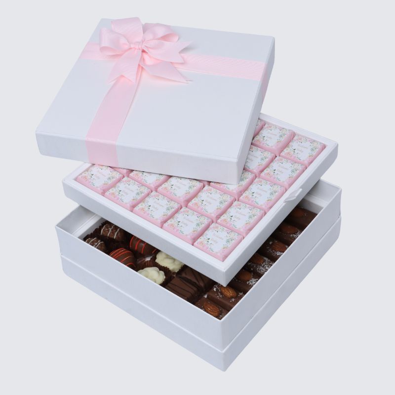 WELCOME BABY GIRL FLOWER DESIGNED 2-LAYER CHOCOLATE HARD BOX