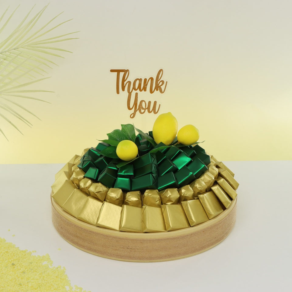 THANK YOU LEMON DECORATED CHOCOLATE LEATHER ROUND TRAY