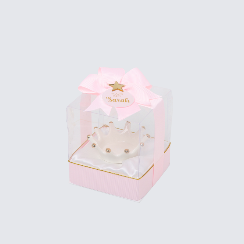 WELCOME BABY PERSONALIZED CERAMIC CROWN HOLDER CLEAR BOX