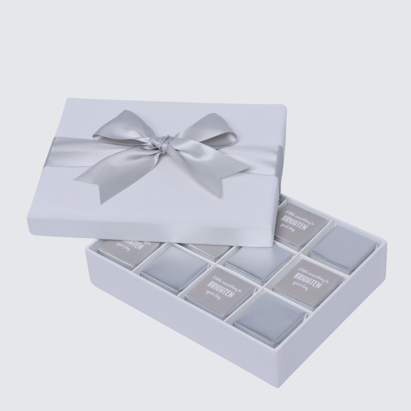 "BRIGHTEN YOUR DAY" SILVER DESIGNED 12-PIECE CHOCOLATE HARD BOX