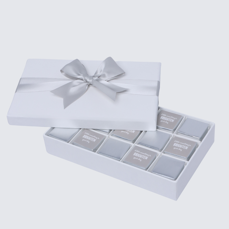 "BRIGHTEN YOUR DAY" SILVER DESIGNED 15-PIECE CHOCOLATE HARD BOX