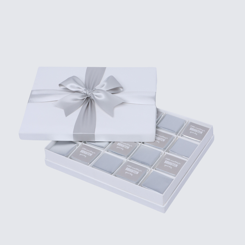 "BRIGHTEN YOUR DAY" SILVER DESIGNED 20-PIECE CHOCOLATE HARD BOX