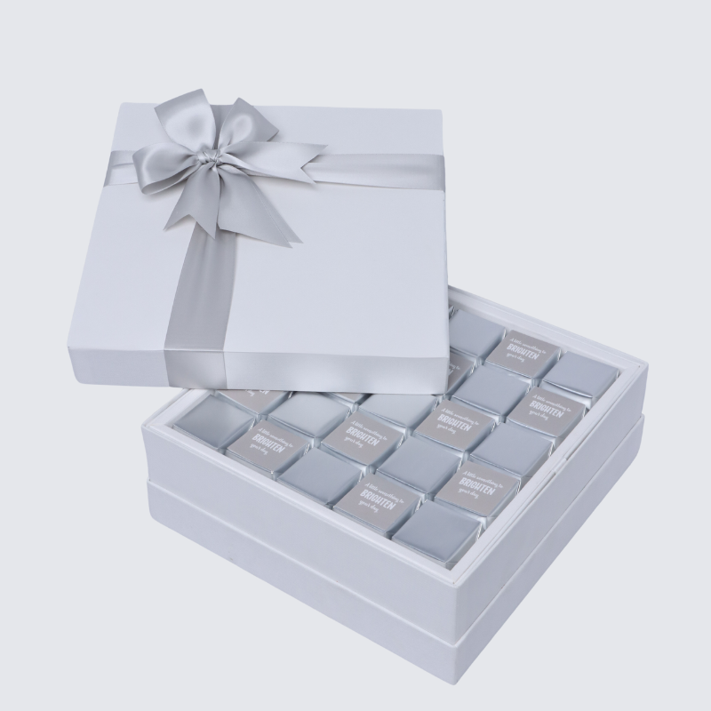 "BRIGHTEN YOUR DAY" SILVER DESIGNED 25-PIECE CHOCOLATE HARD BOX