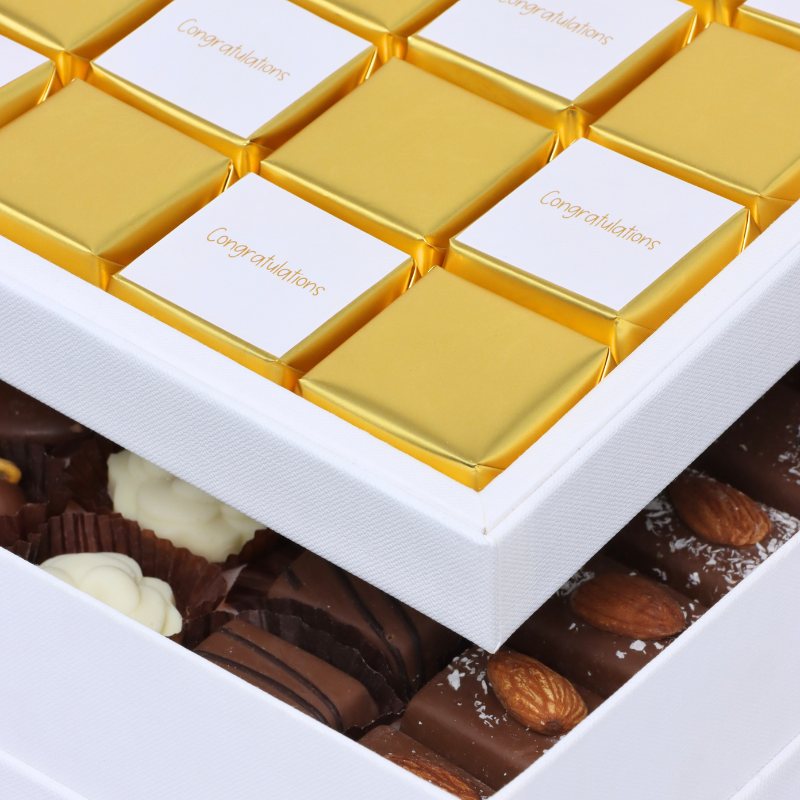 "CONGRATULATIONS" GOLD DESIGNED 2-LAYER CHOCOLATE HARD BOX