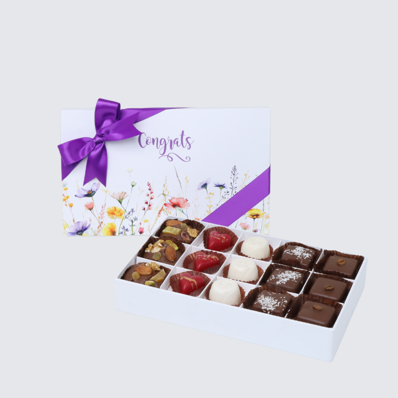 "CONGRATS" FLORAL DESIGNED 15-PIECE CHOCOLATE HARD BOX