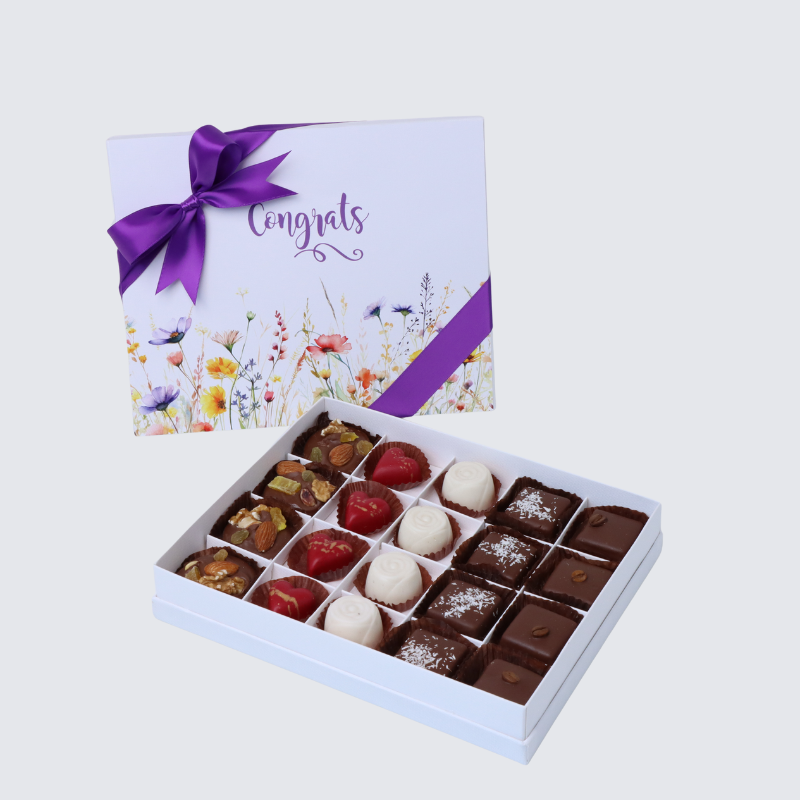 "CONGRATS" FLORAL DESIGNED 20-PIECE CHOCOLATE HARD BOX