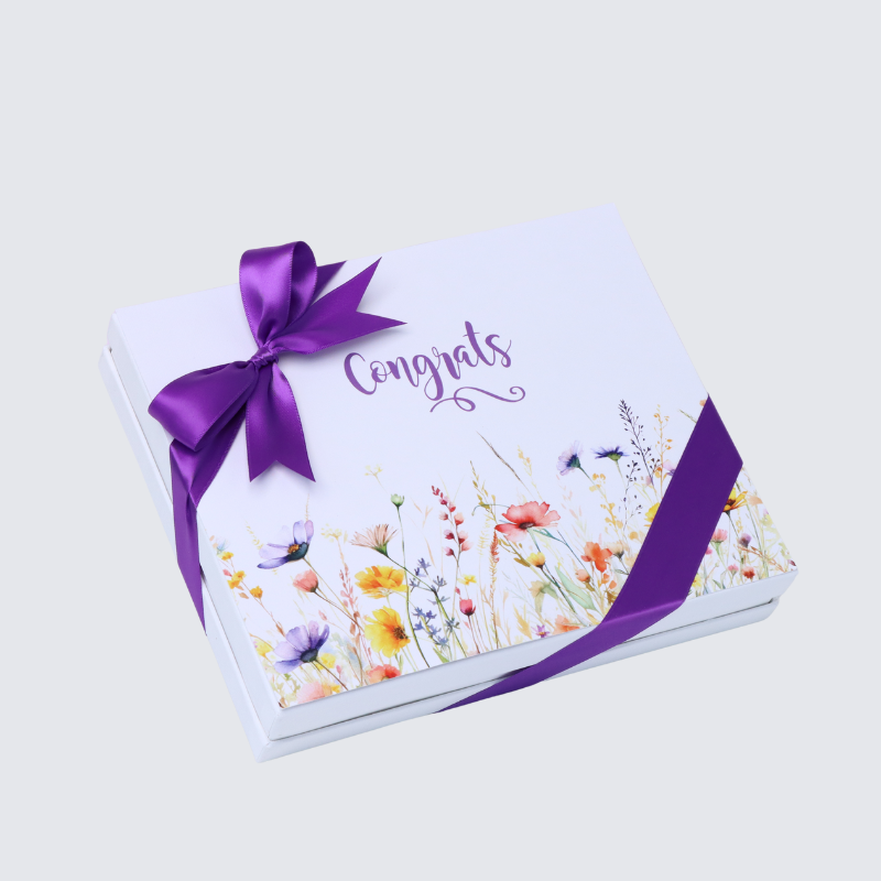 "CONGRATS" FLORAL DESIGNED 20-PIECE CHOCOLATE HARD BOX