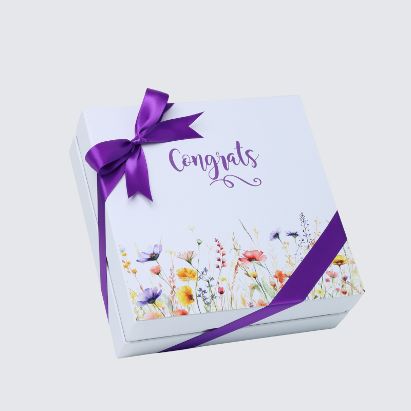 "CONGRATS" FLORAL DESIGNED 50-PIECE CHOCOLATE HARD BOX