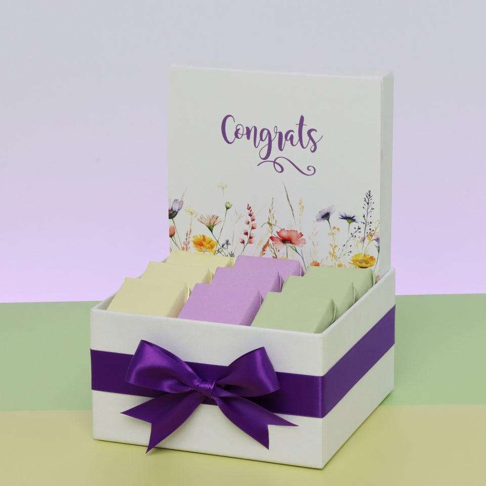 "CONGRATS" FLORAL DESIGNED CHOCOLATE SMALL HAMPER