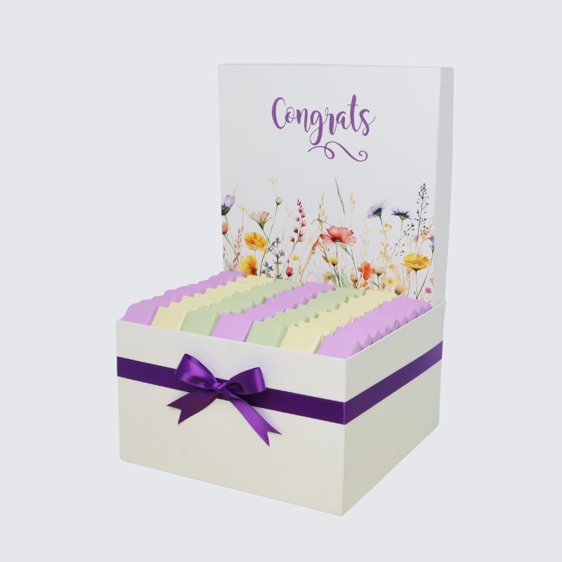 "CONGRATS" FLORAL DESIGNED CHOCOLATE EXTRA HAMPER