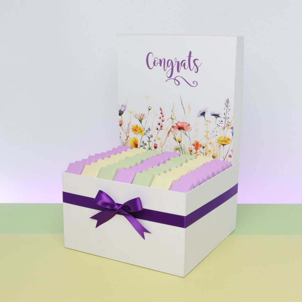 "CONGRATS" FLORAL DESIGNED CHOCOLATE EXTRA HAMPER