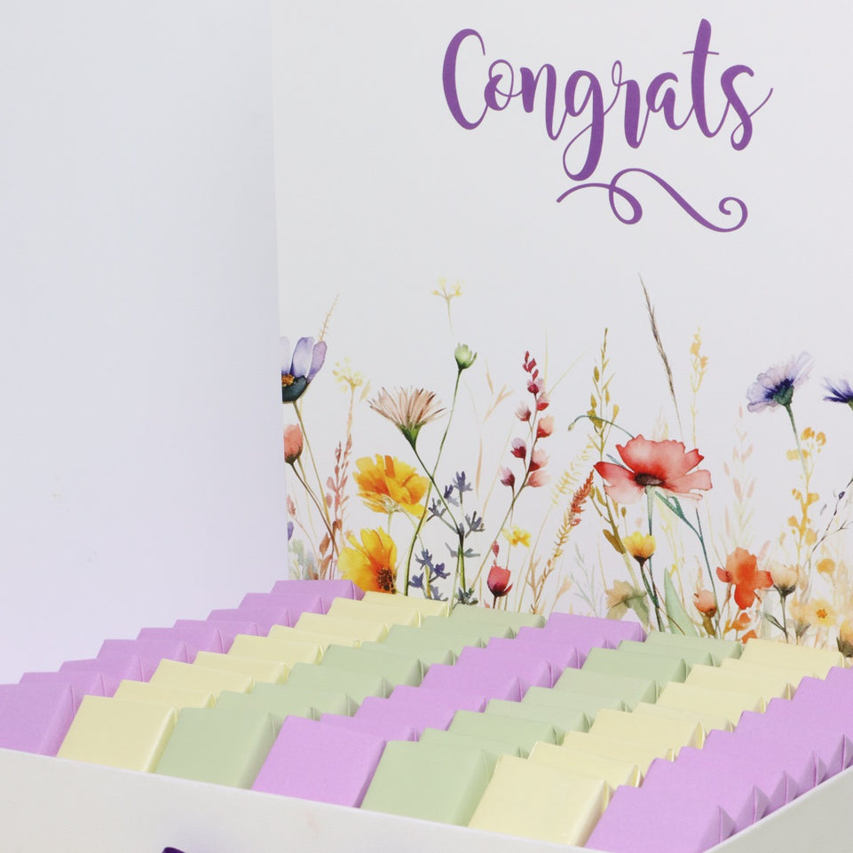 "CONGRATS" FLORAL DESIGNED CHOCOLATE EXTRA HAMPER