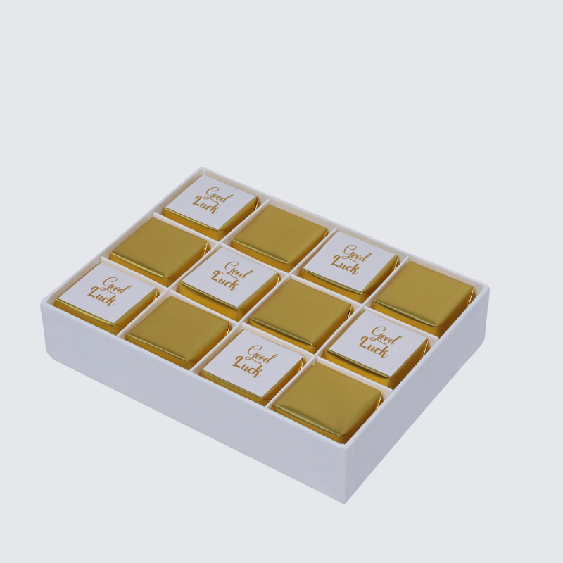 "GOOD LUCK" GOLD DESIGNED 12-PIECE PREMIUM CHOCOLATE HARD BOX