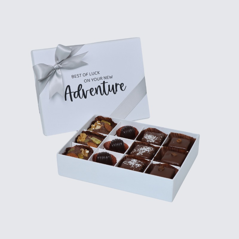 "GOOD LUCK ON YOUR NEW ADVENTURE" 12-PIECE CHOCOLATE HARD BOX