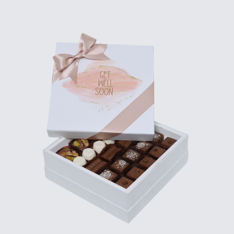 "GET WELL SOON" STAIN TAUPE DESIGN PREMIUM CHOCOLATE HARD BOX