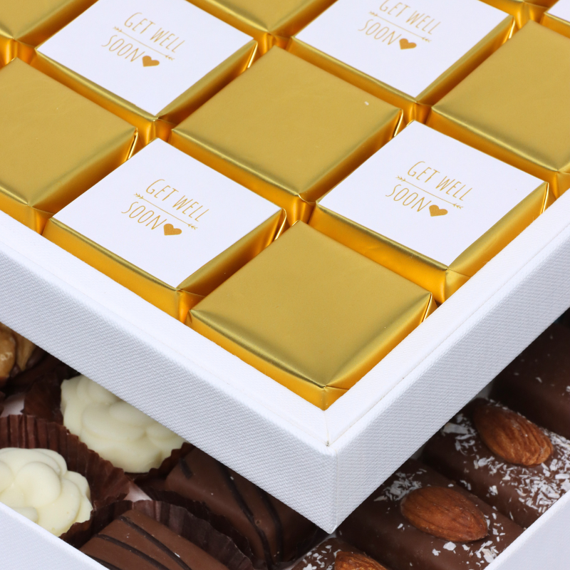 "GET WELL SOON" GOLD DESIGNED 2-LAYER CHOCOLATE HARD BOX