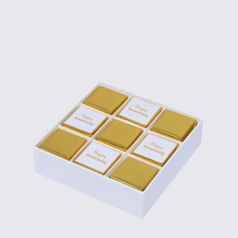 "HAPPY ANNIVERSARY" GOLD DESIGNED 9-PIECE CHOCOLATE HARD BOX