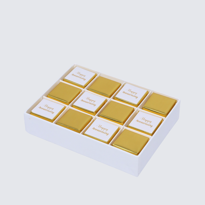 "HAPPY ANNIVERSARY" GOLD DESIGNED 12-PIECE CHOCOLATE HARD BOX