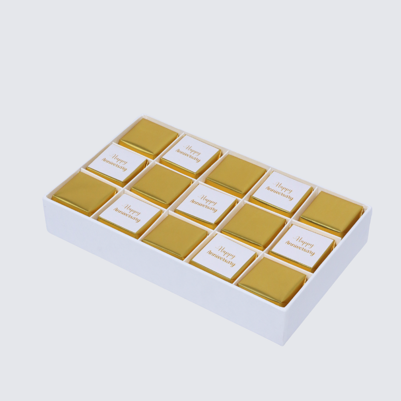 "HAPPY ANNIVERSARY" GOLD DESIGNED 15-PIECE CHOCOLATE HARD BOX