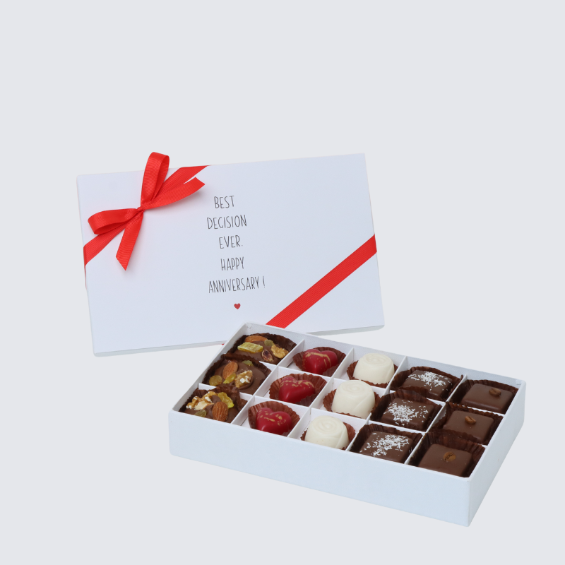 "BEST DECISION EVER" ANNIVERSARY 15-PIECE CHOCOLATE HARD BOX