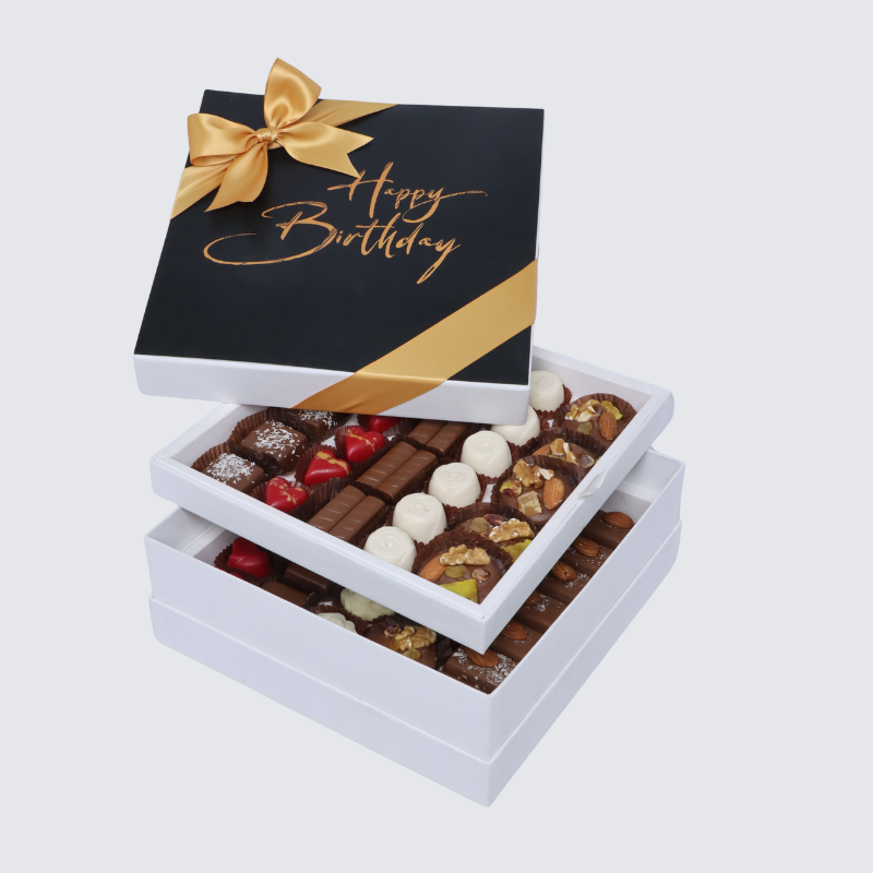 "HAPPY BIRTHDAY" BLACK DESIGNED 2-PIECE CHOCOLATE HARD BOX