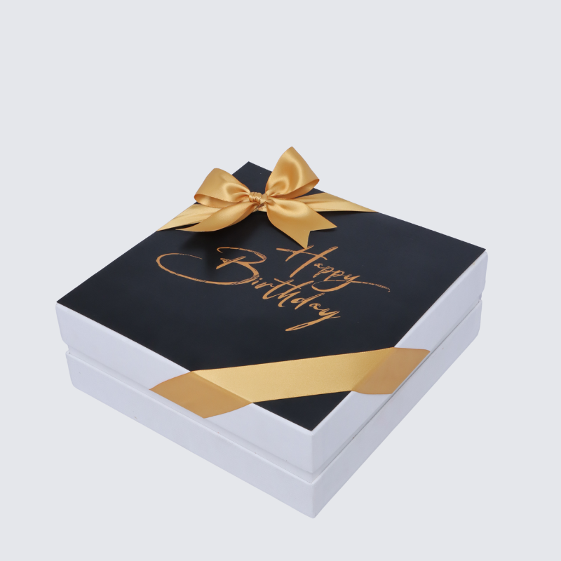 "HAPPY BIRTHDAY" BLACK DESIGNED 2-PIECE CHOCOLATE HARD BOX