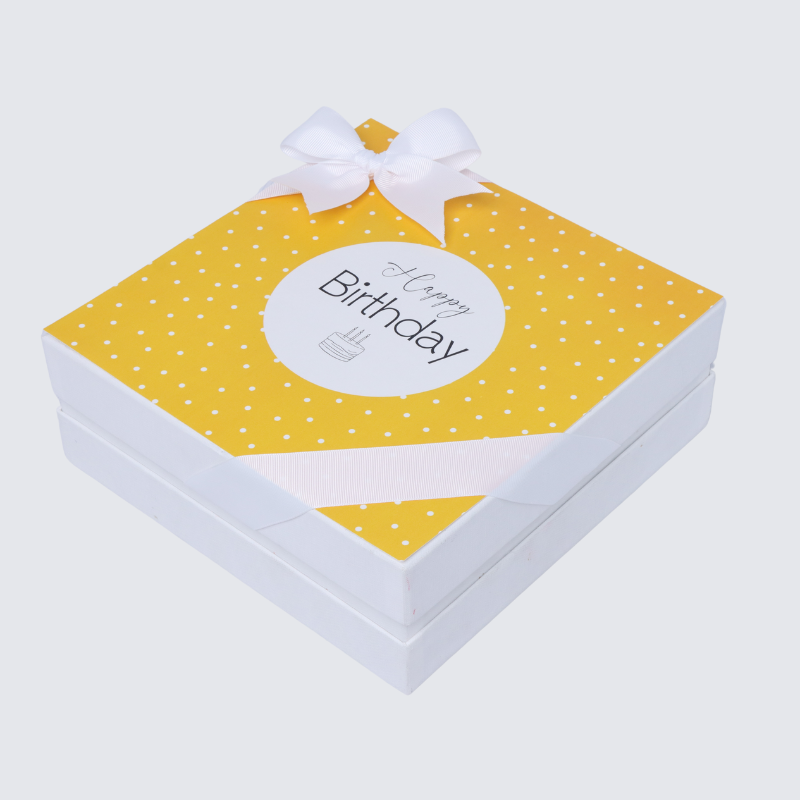 "HAPPY BIRTHDAY" YELLOW POLKA DOT DESIGNED 2-LAYER CHOCOLATE HARD BOX