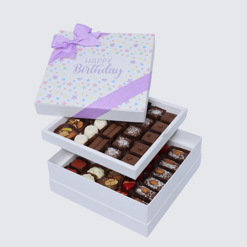 "HAPPY BIRTHDAY" STAR DESIGNED 2-LAYER CHOCOLATE HARD BOX