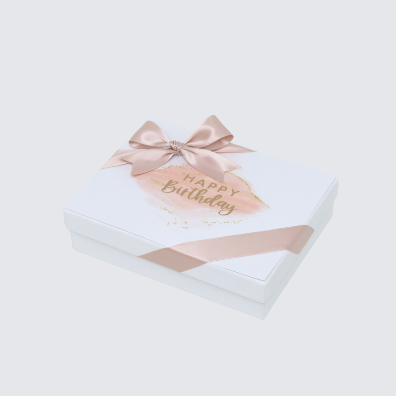 "HAPPY BIRTHDAY" STAIN TAUPE DESIGNED 12-PIECE CHOCOLATE HARD BOX