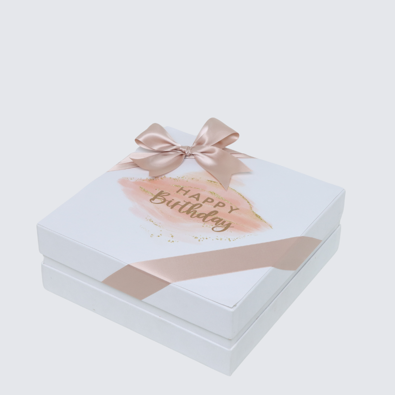 "HAPPY BIRTHDAY" STAIN TAUPE DESIGNED 2-LAYER CHOCOLATE HARD BOX