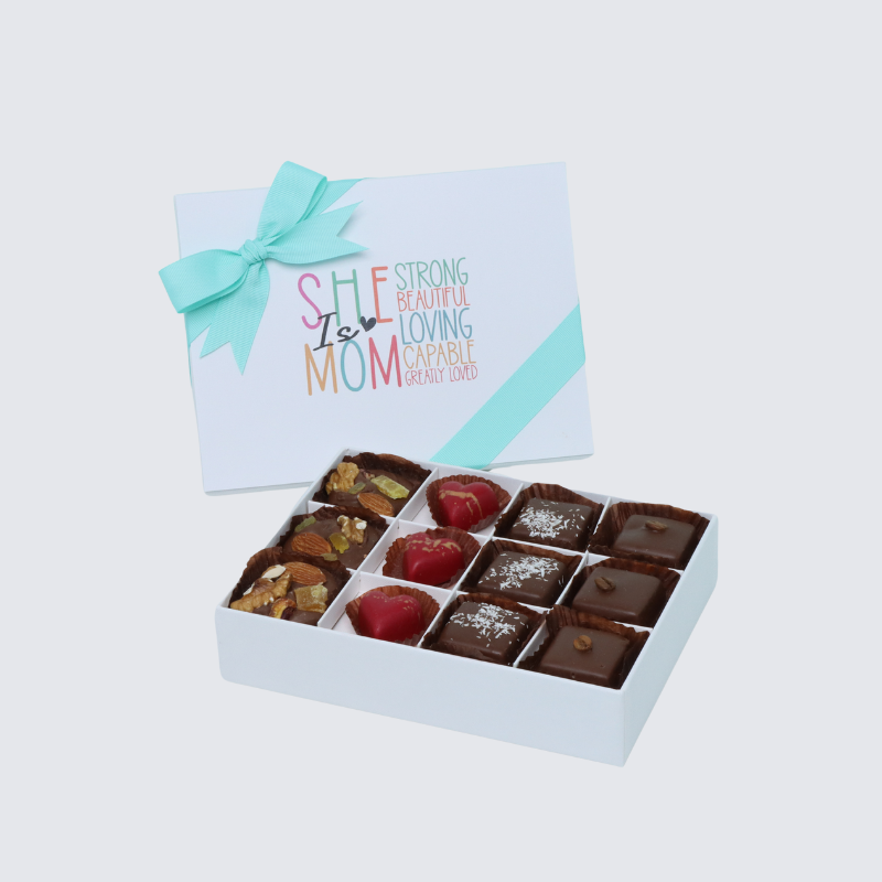 "SHE IS MOM" DESIGNED 12-PIECE CHOCOLATE HARD BOX