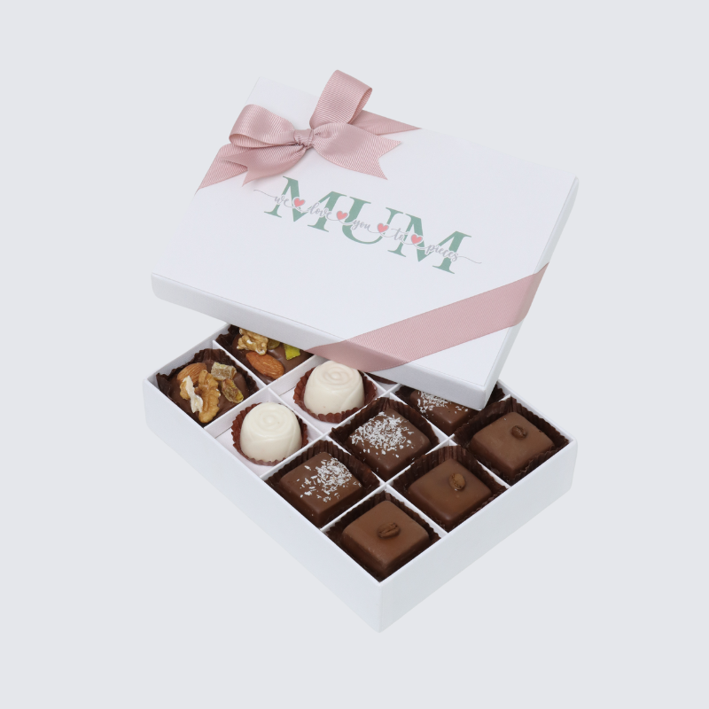 "MUM" DESIGNED 12-PIECE CHOCOLATE HARD BOX