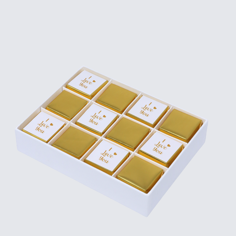 "I LOVE YOU" GOLD DESIGNED CHOCOLATE 12-PIECE CHOCOLATE HARD BOX