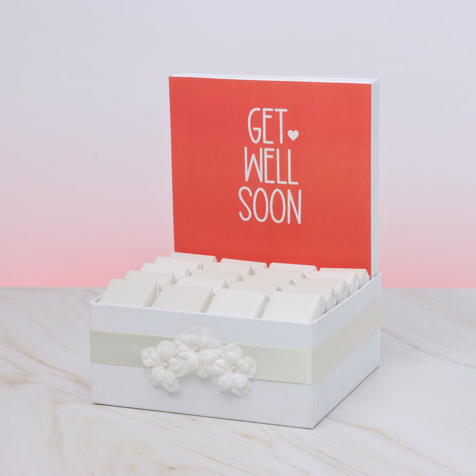 "GET WELL SOON" FLOWER DECORATED PREMIUM CHOCOLATE MEDIUM HAMPER